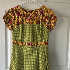 Retro Style Green Gingham Dress w/ Yellow Accents | Size 8 (approximate)